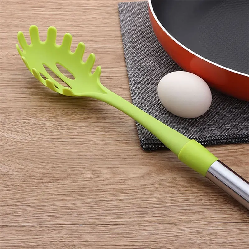 Queentime Nylon Pasta Scoop Server Spaghetti Serving Fork Tongs Spoon Shape Noodle Measurer Holder Cooking Tools Kitchen Gadgets