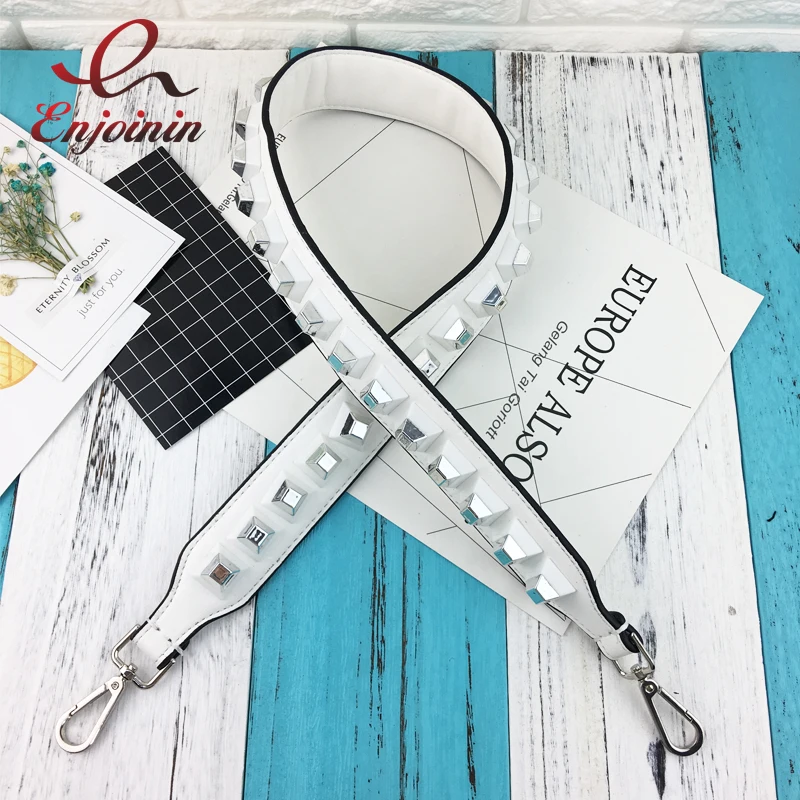 

Fashion style design white pu leather silver buckle rivet ladies handbag shoulder bag bag parts accessories strap