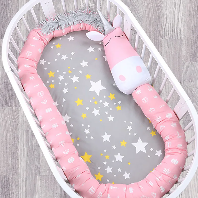 Muslinlife New Arrival Baby Bed Bumper Crib Bumper Lovely Zebra Fox Unicorn Bumpers Cute Cartoon Baby Cushion Lenght 3 Meters