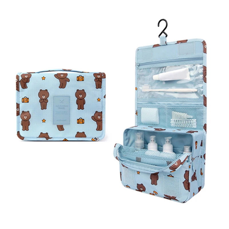 تعليق الزينة عدة واضح السفر حقيبة التخزين حمل أدوات الزينة جيوب للنساء غسل حقيبة السفر الحمام الكرتون الدب البني