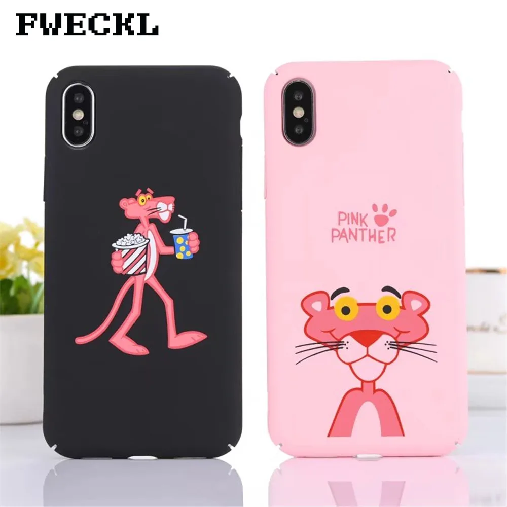 

Candy Color Pink Panther Cover For iPhone 7 Case For iphone 10 X 8 7 Plus Luxury Shockproof Back Cover PC Frosted hard Coque