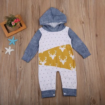 

Baby Boys Girls Long Sleeve Clothes Deer Hoodies Star Cotton Romper Playsuit 0-24M Winter