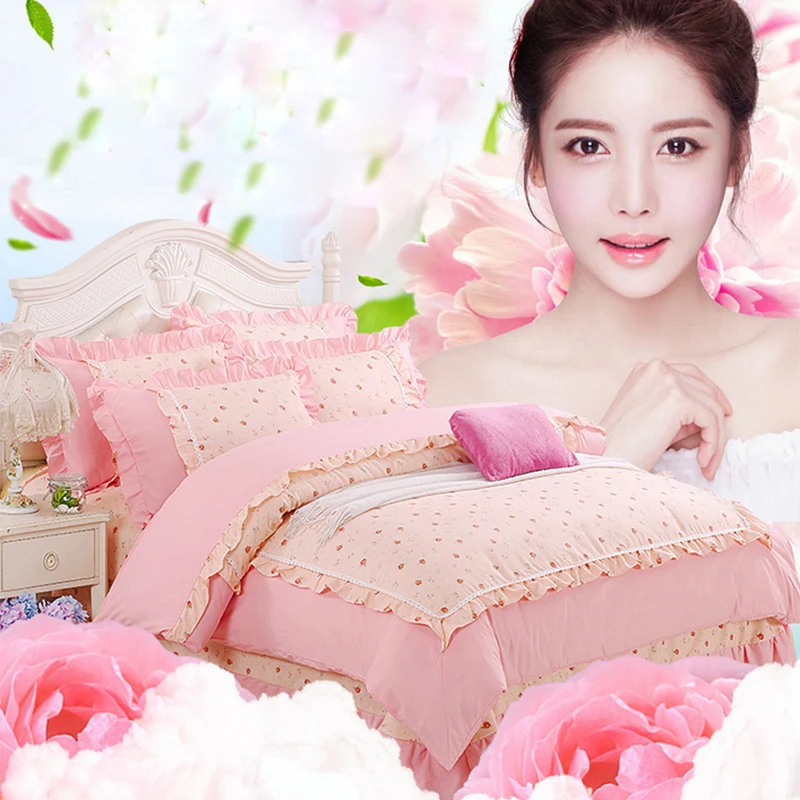 4 Pcs/Set Rainbow Princess Bedding Set Modern Flower Floral Bed Cover