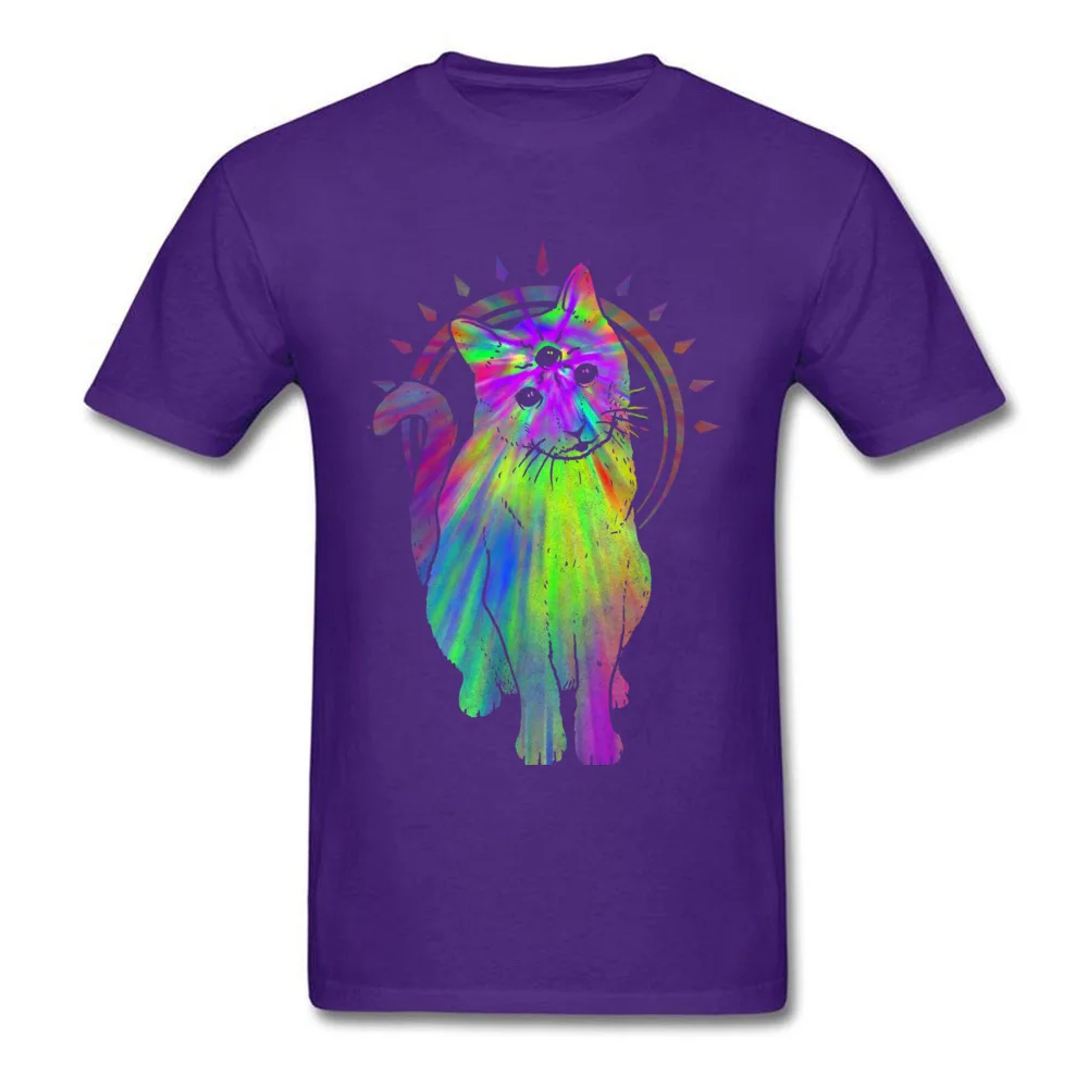 Psychic psychedelic trippy cat T Shirt New Fashion Mens ostern Day Tops & Tees Printed On Clothing Shirt Round Neck Pure Cotton Psychic psychedelic trippy cat purple