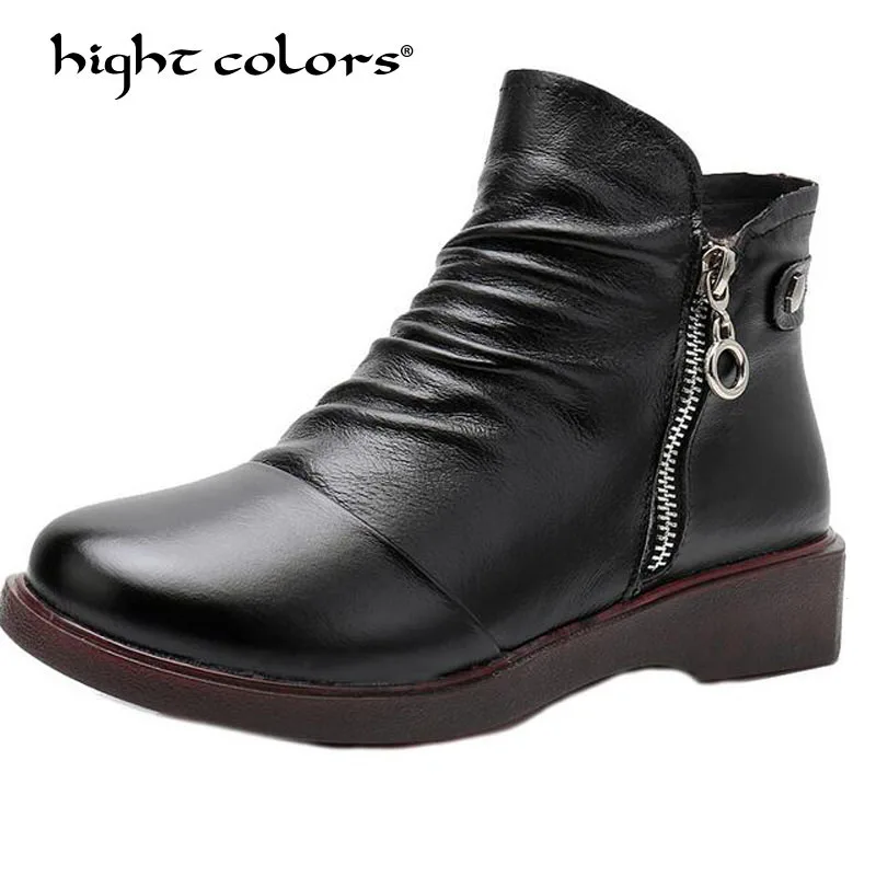 

2018 Fashion Winter Women Boots Genuine Leather Round Toe Ankle Boots Ladies Thick High Heels Platform Shoes Woman