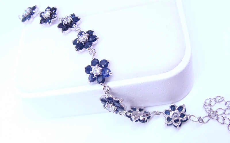 bracelet natural sapphire flowers women 925sterling silver