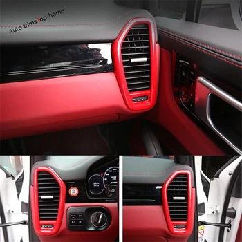 

Yimaautotrims Red / Carbon Fiber Look Interior For Porsche Cayenne 2018 2019 2020 Dashboard Side Air AC Vent Outlet Cover Trim