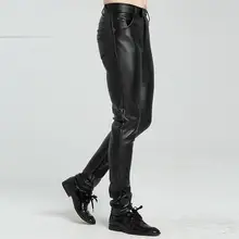 Сезон осень-зима; облегающие мотоциклетные искусственная кожа штаны, мужские брюки из искусственной кожи Облегающие штаны для мужчин с вельветовым уплотнителем, панталоны с защитой от ветра