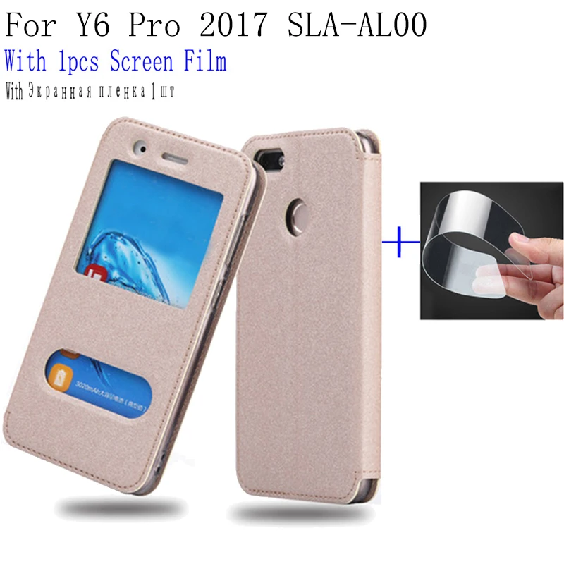 2pcs Smart View window Flip PU Leather Case For Huawei Y6 Pro 2017 Phone Cover Enjoy 7 SLA-AL00 shell Y6Pro back case cover | Мобильные