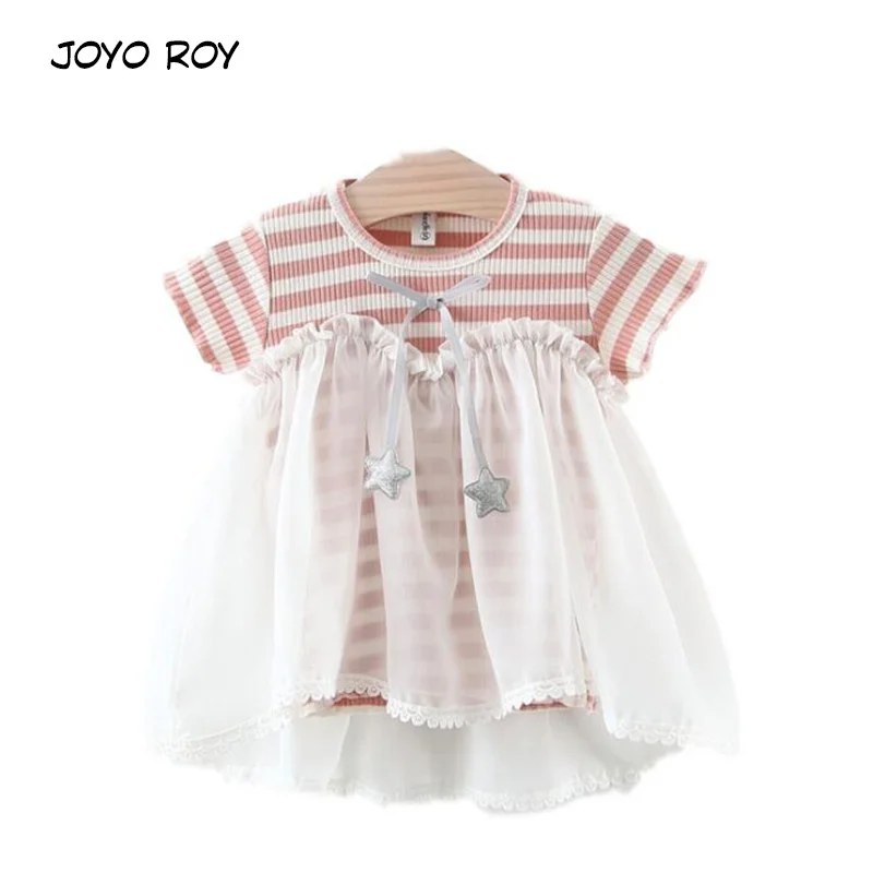 

lememogo New Summer Cute Newborn Dresses Draped For Girls Striped Mesh Dress Little Princess Appliques Baby Cotton Dress Novelty