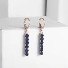  Womens Lady Rose Gold Color Drop Earrings Blue Cubic Zirconia CZ Elegant Earrings GE246 