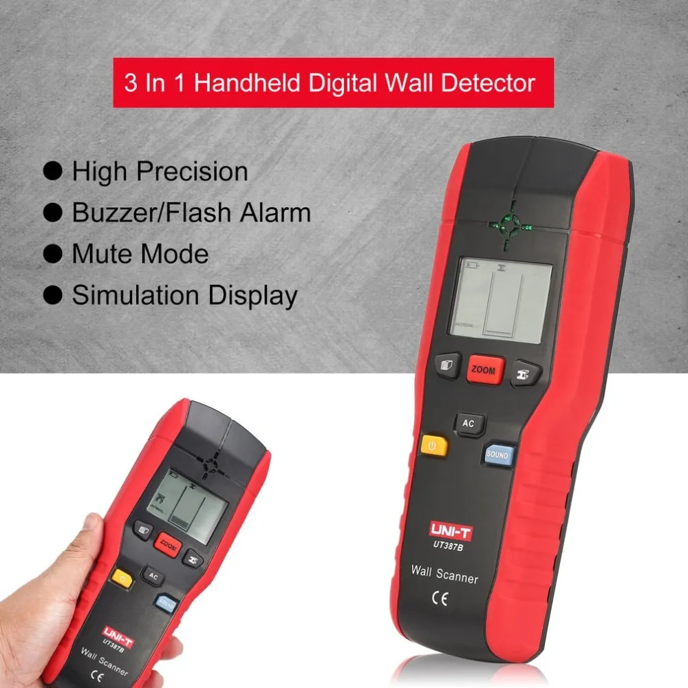 

UNI-T UT387B Digital Wall Detector 3 In 1 Handheld Lcd display Wall Stud Center Scanner Wood Metal AC Live Detector Electric Box