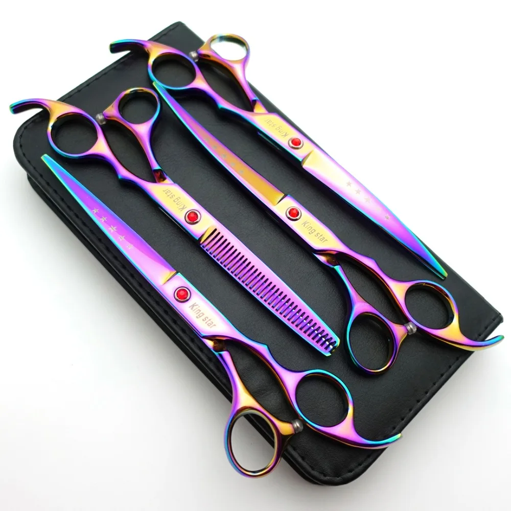 

Professional Pet Grooming Scissors set,7"Straight & 6.5"Thinning &7"Curved scissors 4 pcs set,Dog/cat grooming shears