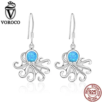 

VOROCO Real 100% 925 Sterling Silver Unique Animal Octopus Fire Color Opal Unique Drop Earrings For Women Fine Jewelry VSE091