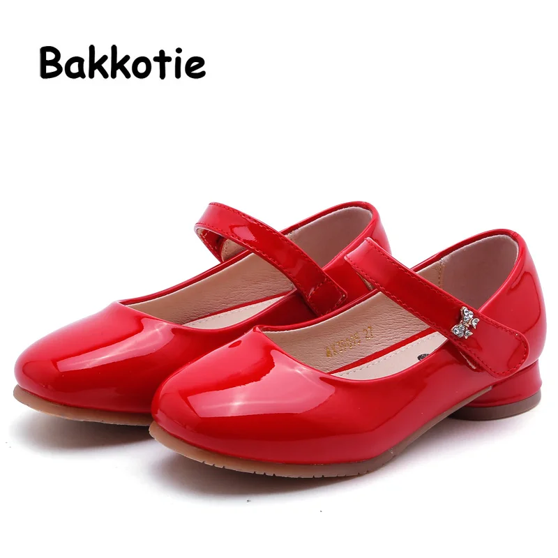 

Bakkotie 2019 New Baby Girls Fashion Red Mary Jane Flats Kids Black Pu Leather Brand Dress Shoes Princess Rhinestone Dance Shoes