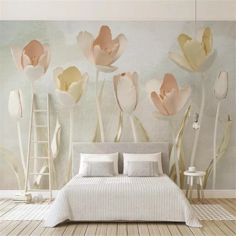 Wellyu Wall Papers Home Decor Custom Wallpaper 3d Tulip Golden Leaves