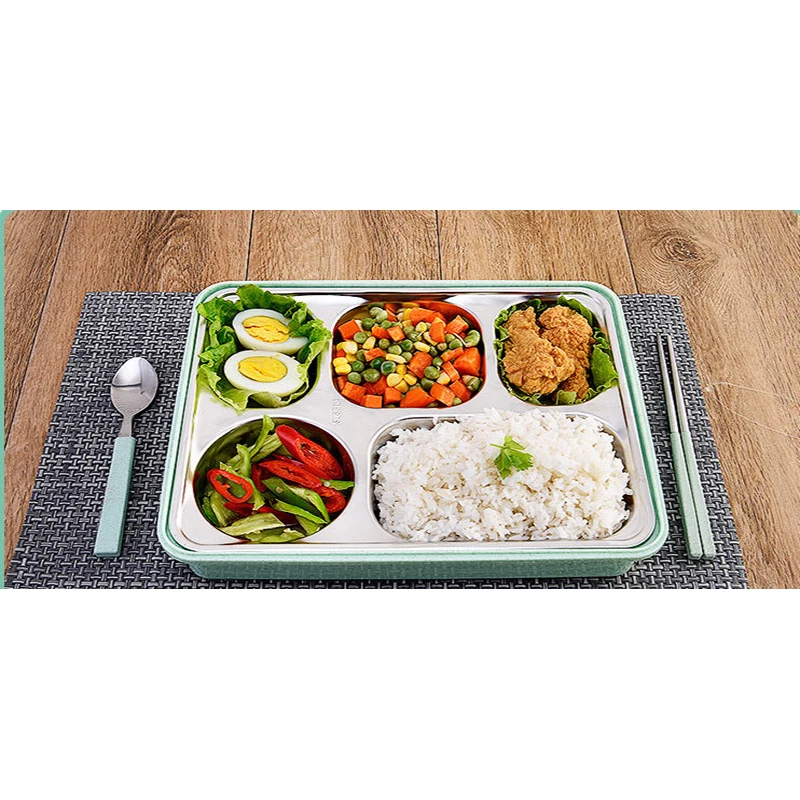 Stainless Steel Divided Dinner Plate Dish Round Students Lunch Tray