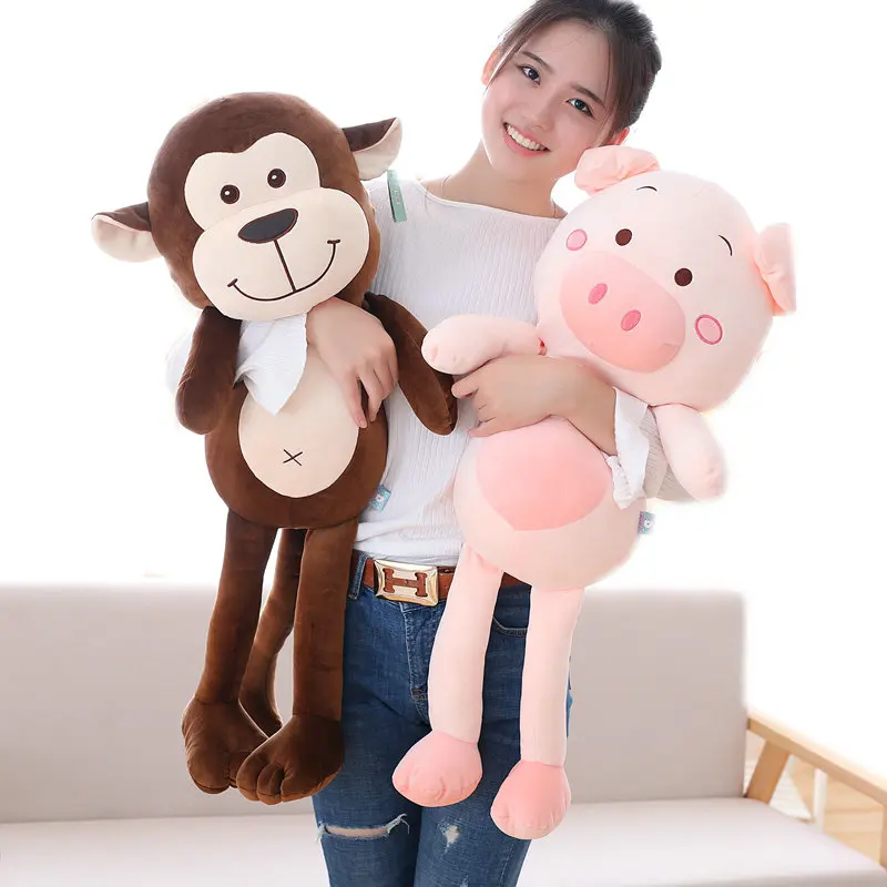 Plush Giant Pink Pig With Long Hanging Legs Piggy Hug Cuddly Brown - monkey roblox piggy