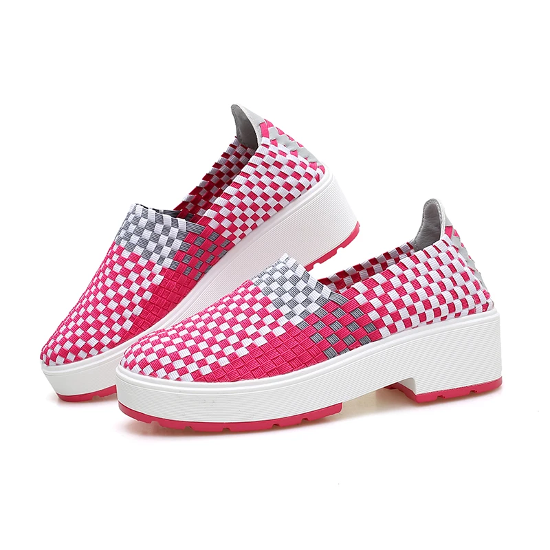 

Women Shoes Women Casual Shoes 2018 New Fashion Weave Shoes Med Heel Ladies Knitted Pumps Summer Breathable Sapato Feminino Pink