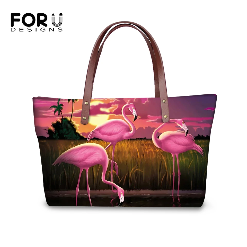 

FORUDESIGNS Women Fashion Totes Handbag Sunset Flamingos Prints Pattern Shoulder Handbag Cartoon Girls Large Capacity Totes Bags