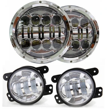 

2x 7 inch 80W Headlights DRL+ 4 inch Fog Light for Jeep Wrangler JK LJ