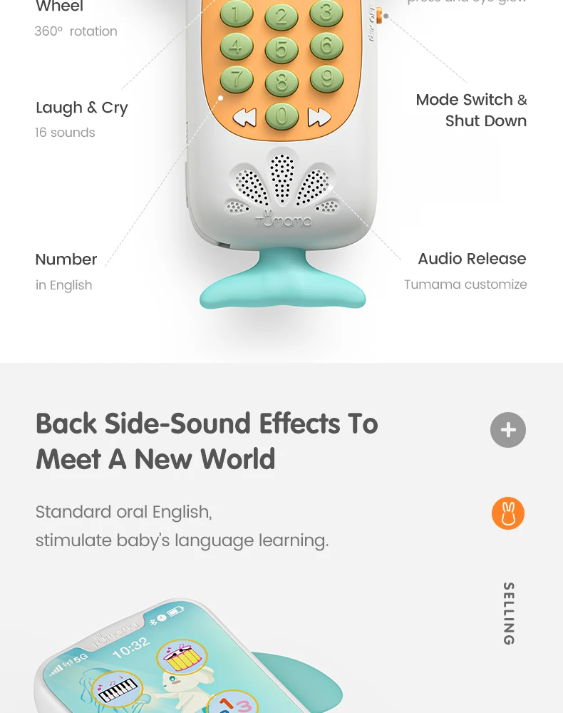 Tumama детский мобильный телефон Whale Обучающие музыкальные игрушки мобильный телефон Детский обучающий телефон английский обучающий