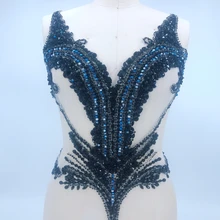 Handgemaakte zwarte naaien steentjes applique op mesh crystals trim patches 56*44 cm voor jurk DIY accessoires