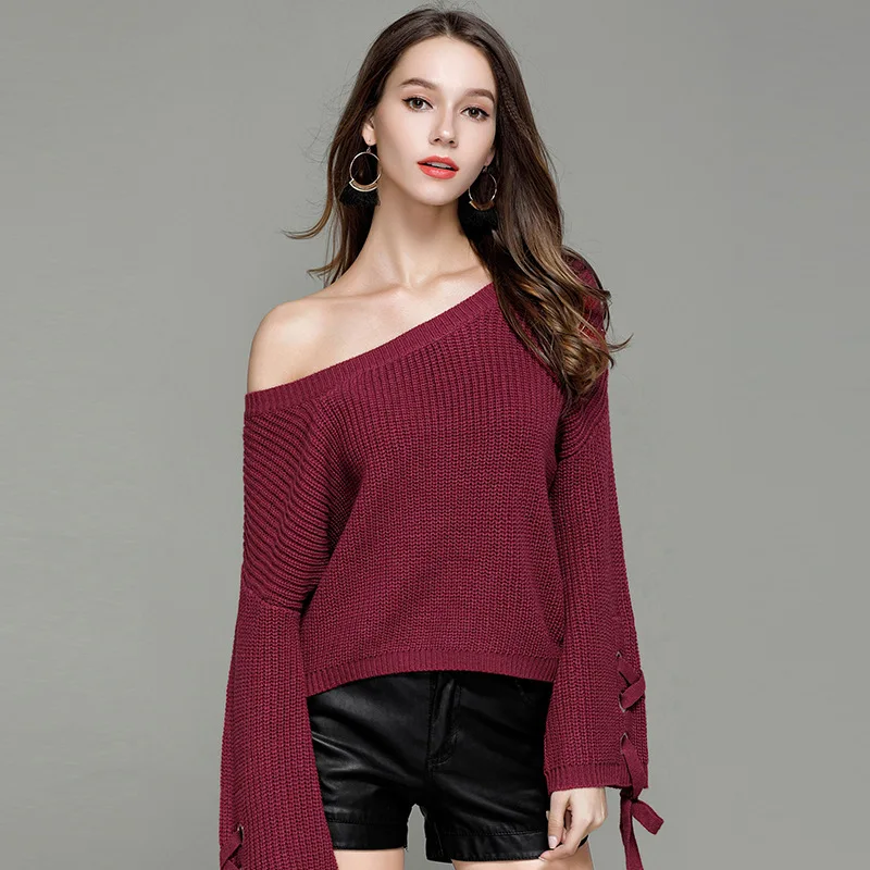 New Round Neck Horn Sleeve Sweater Women's Fashion Long-sleeved Shirt Loose For Female Spring Autumn | Женская одежда