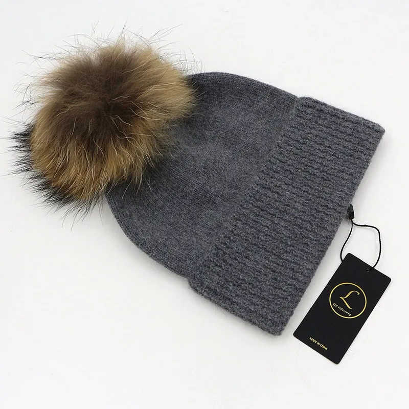 GZHilovingL/осенне-зимняя Мягкая вязаная шапка с помпонами из натурального меха для детей от 5 до 15 лет, теплые шерстяные кепки для девочек и мальчиков