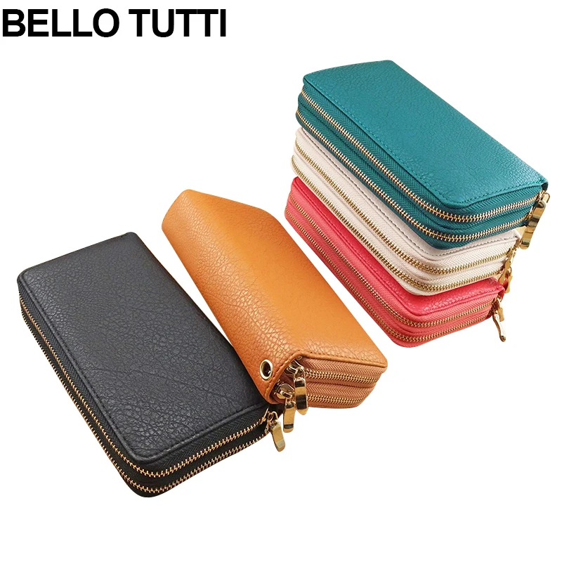 

BELLO TUTTI Women PU Wallet Purse Long Design Double Zipper Purse Female Card Holder Handbag Fashion Wallet Phone Purse Bag