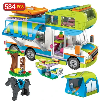 

Girl Friend City Outing Camper Bus Car Building Blocks Friends Bricks Creative Educational Toys for Girls