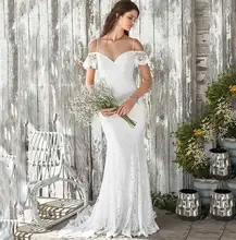 Винтажное кружевное свадебное платье русалки с открытыми плечами с вырезом в форме сердца, сексуальное, с открытой спиной Свадебные платья