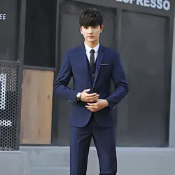 (Veste + жилет + Pantalon) высокого качества 2018 новые мужские повседневный комплект костюм. Молодой и Модный корейский стиль Тонкий костюм