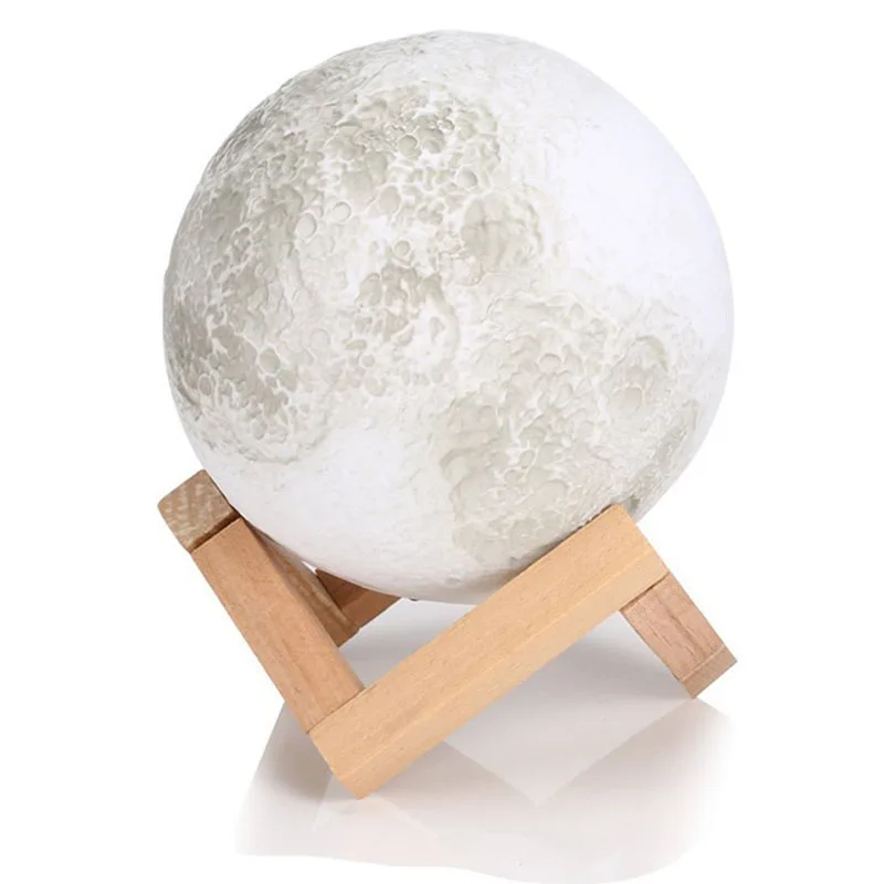 

Creative 3D Moon Lamp With Wooden Dock Rechargeable LED Lunar Light Dimmable Home Decorative Gifts @8 WWO66