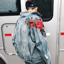 2018 Весна Новый Ma 1 куртка-бомбер стерео Роза вышитая джинсовая куртка для влюбленных пальто женские мужские и пальто размер США s-xl