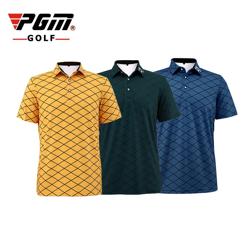 

PGM Men Golf Polo T-shirt Summer Short sleeves Breathable Quick Dry Plaid Golf Shirts Anti Sweat Man's Golf Sport T-shirt