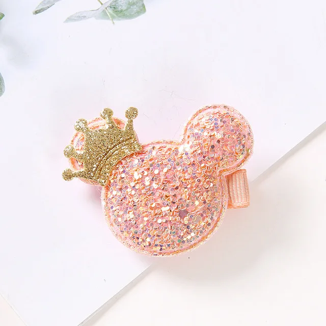 1PCS Fashion Baby Hair Clips For girls Barrette Star Heart Shape Crown Hair Clip Children Hairpin Kids Hairclip For Girl - Цвет: Mickey(Pink)