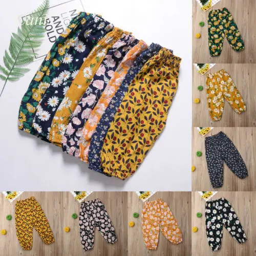 

2019 Toddler Cotton Linen Pant Loose Breathable Pants Kids Baby Girls Bottom Floral Trousers Infant Casual Clothes