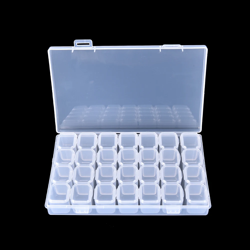 

Clear Plastic 28 Slots Empty Storage Box Nail Art Rhinestone showing shelf Tools Jewelry Beads Display Case Organizer Holder