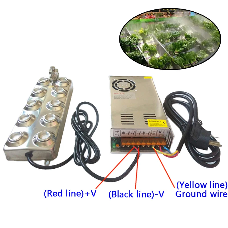 

1PC Fogger Ultrasonic Mist Maker 10 Head Humidifier +Transformer Ultrasonic Nebulizer For Fresh Vegetables 250W 7.5A Garden Tool