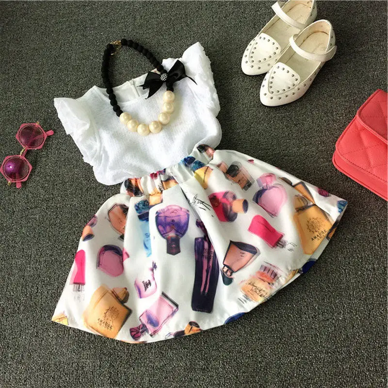 

Baby Girls Clothing Set 2015 Kids Toddler T-shirt Tank Tops + Skirt 2PCS Set Outfits Clothes