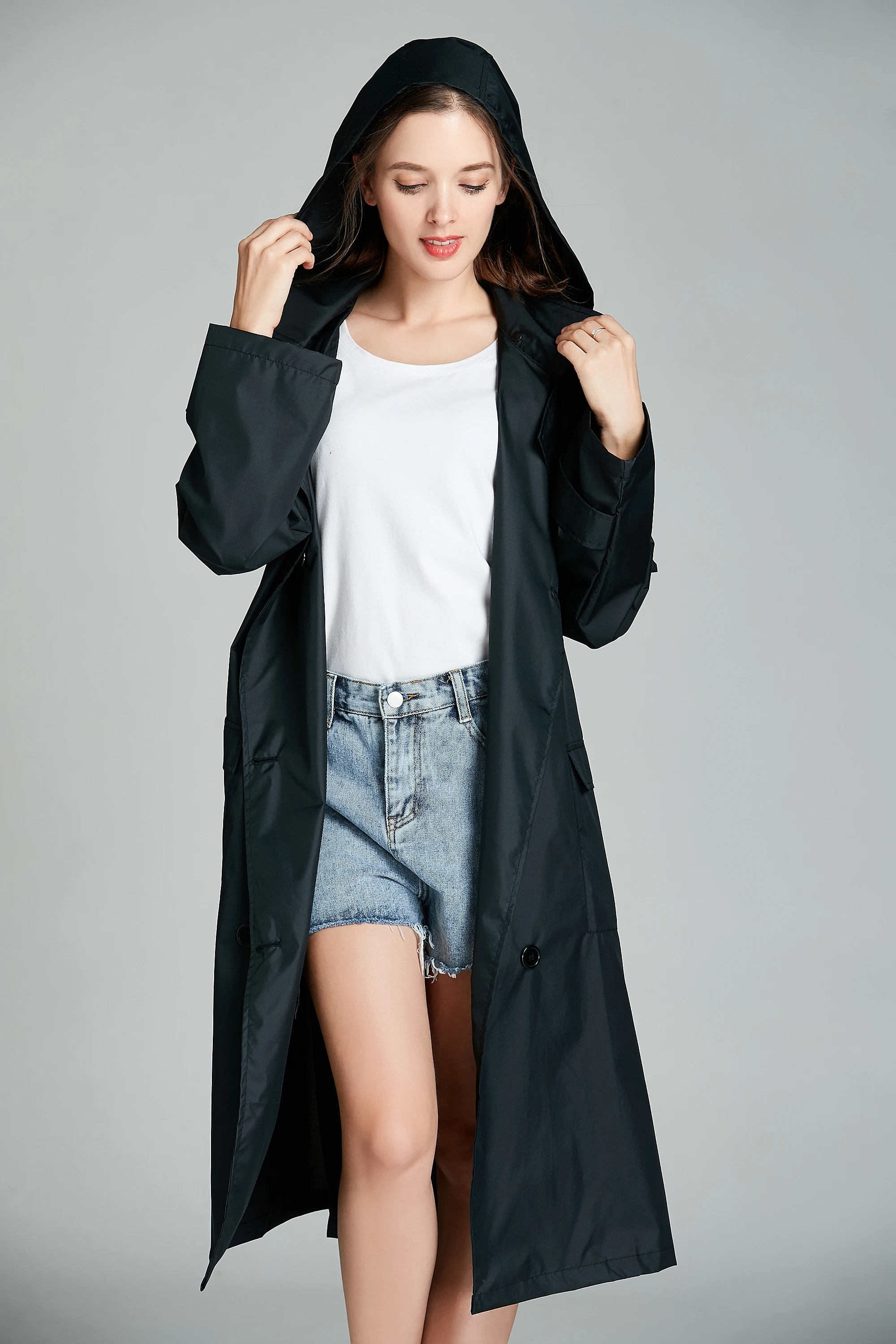 Kopen Volwassen Universele mode verlengd en dichtgeknoopt outdoor windscherm regenjas, vochtige zonnebrandcrème gecoat wandelen jas