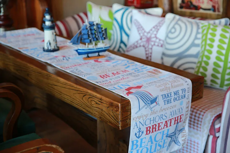 

poly linen seastar design, boat anchor design American and European style table runner,table coloth