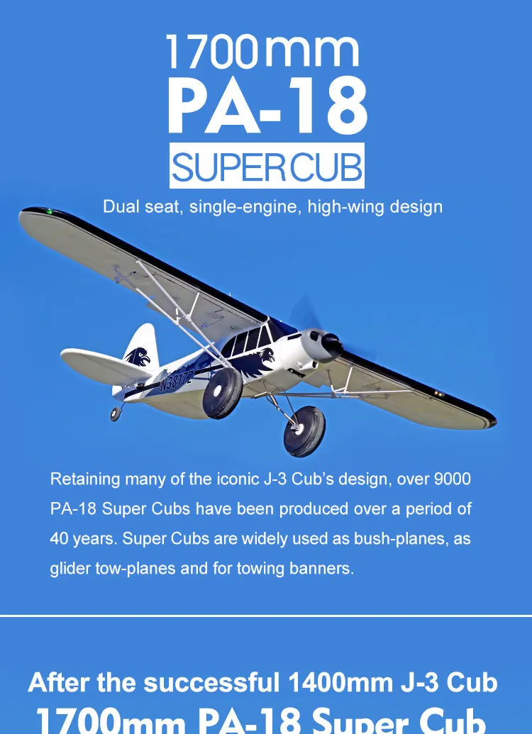 FMS модель 1700 мм Гигантский масштаб RC самолет PA-18 J3 Piper Super Cub тренажер