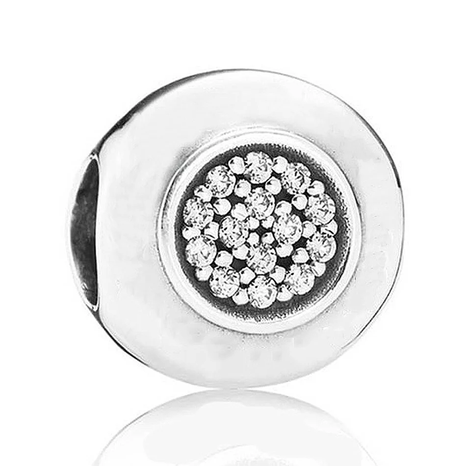 

Authentic 925 Sterling Silver Bead Charm Logo button Shape With Crystal Beads Fit Pandora Bracelet Bangle DIY Jewelry