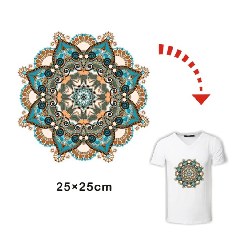 

New Kaleidoscope Mandala Iron-on Transfers Patch Thermal Transfer Pyrography ironing Washable Sticker for Man Kids T-shirt Cloth