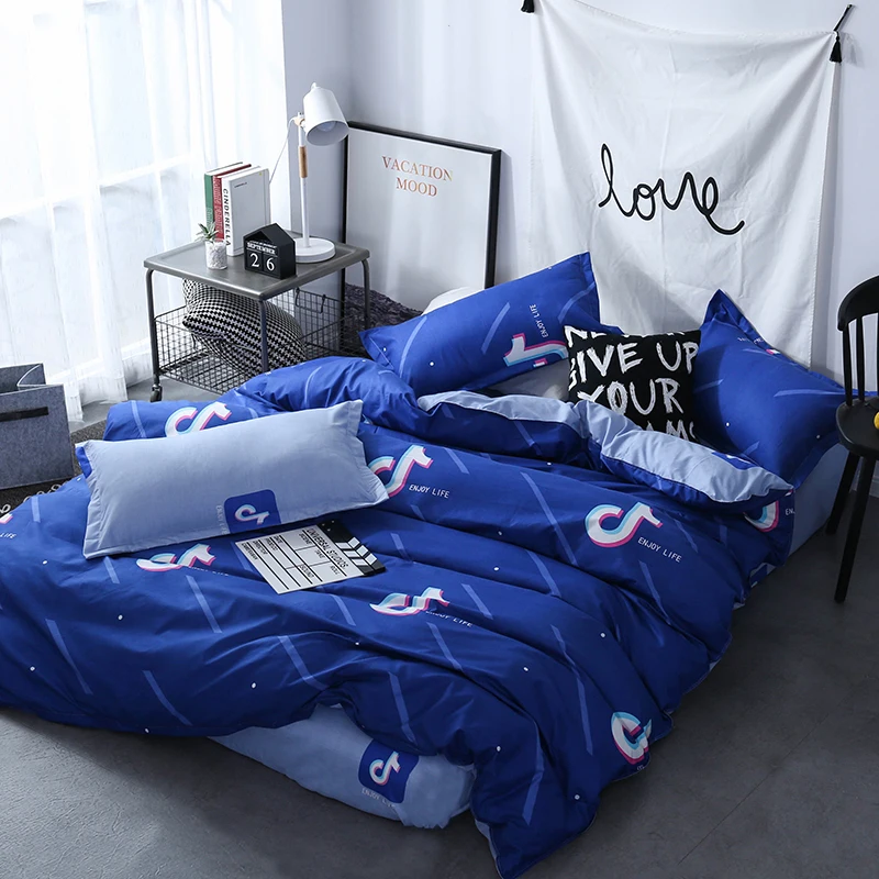 

Blue Bedding Set Elegant Ruffles Edge Duvet Cover Set 3/4pcs Bed Quilt Cover Twin Queen King