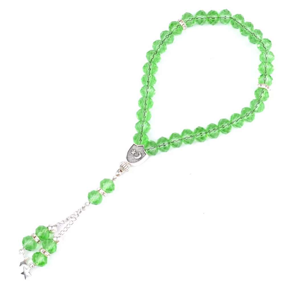 

33 Prayer Beads Islamic Muslim Bracelet For women Tasbih Bracelets Allah Mohammed Rosary Green Crystal Beads Jewelry Wholesale