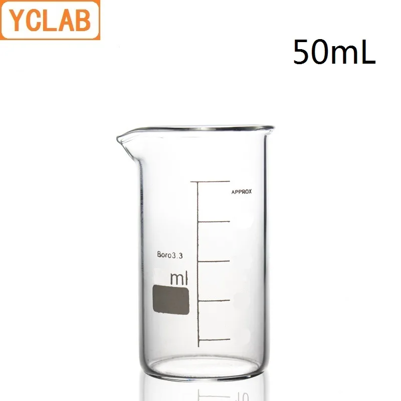 

YCLAB 50mL Beaker Tall Form Borosilicate 3.3 Glass with Graduation and Spout Measuring Cup Laboratory Chemistry Equipment
