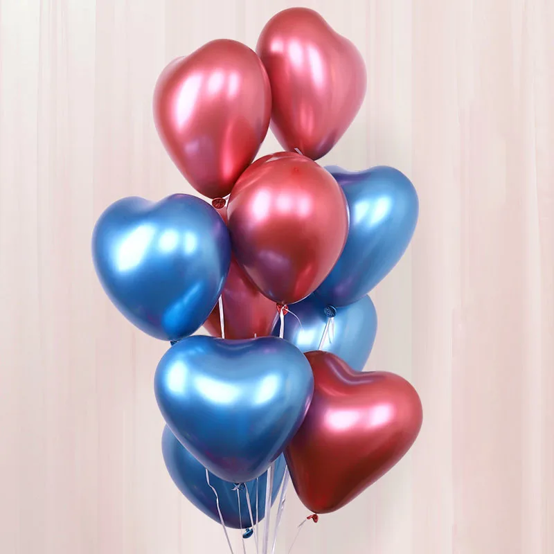 10pcs/lot 12inch Heart Glossy Metal Latex Balloons Thick Metallic Ballon Inflatable Air Globos Valentine's Day Party Decorations